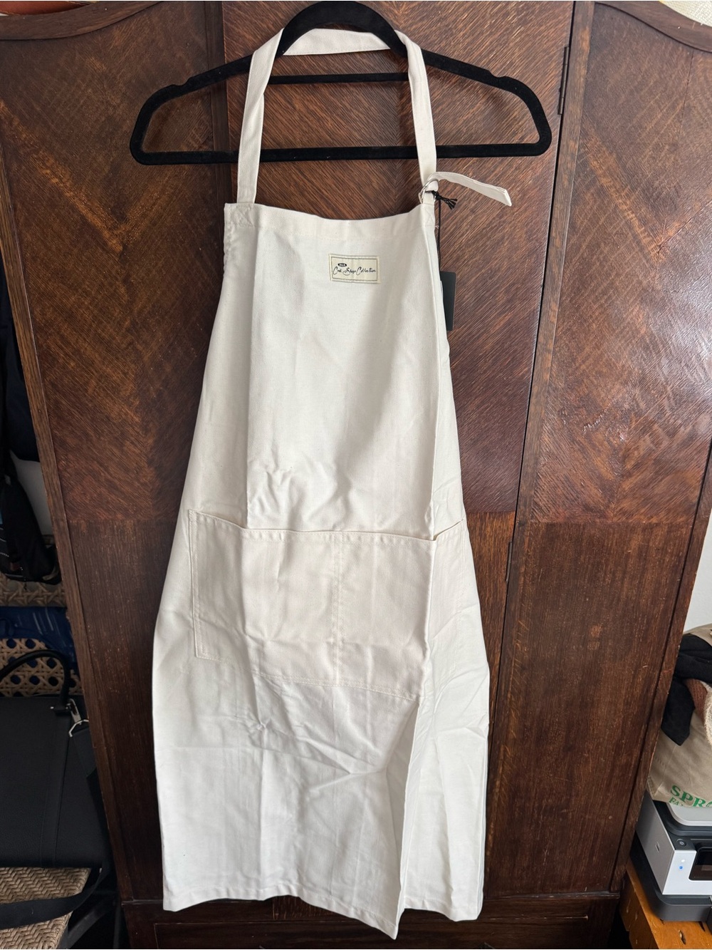 Cream Canvas Kitchen Apron with Front Pockets